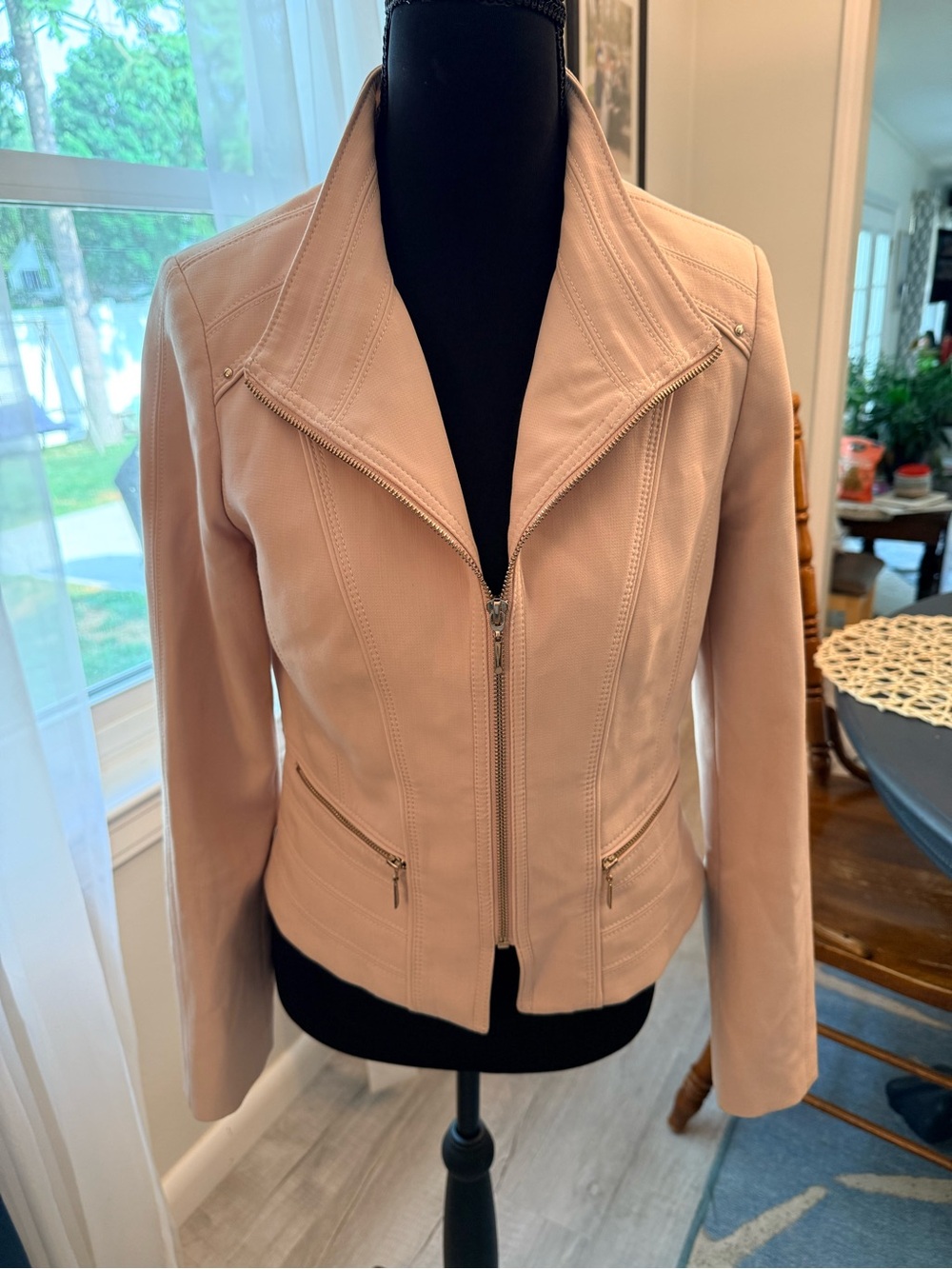 WHBM soft pink Moto Jacket biker neutral feminine cottagecore bodycon balletcore - Picture 3 of 10